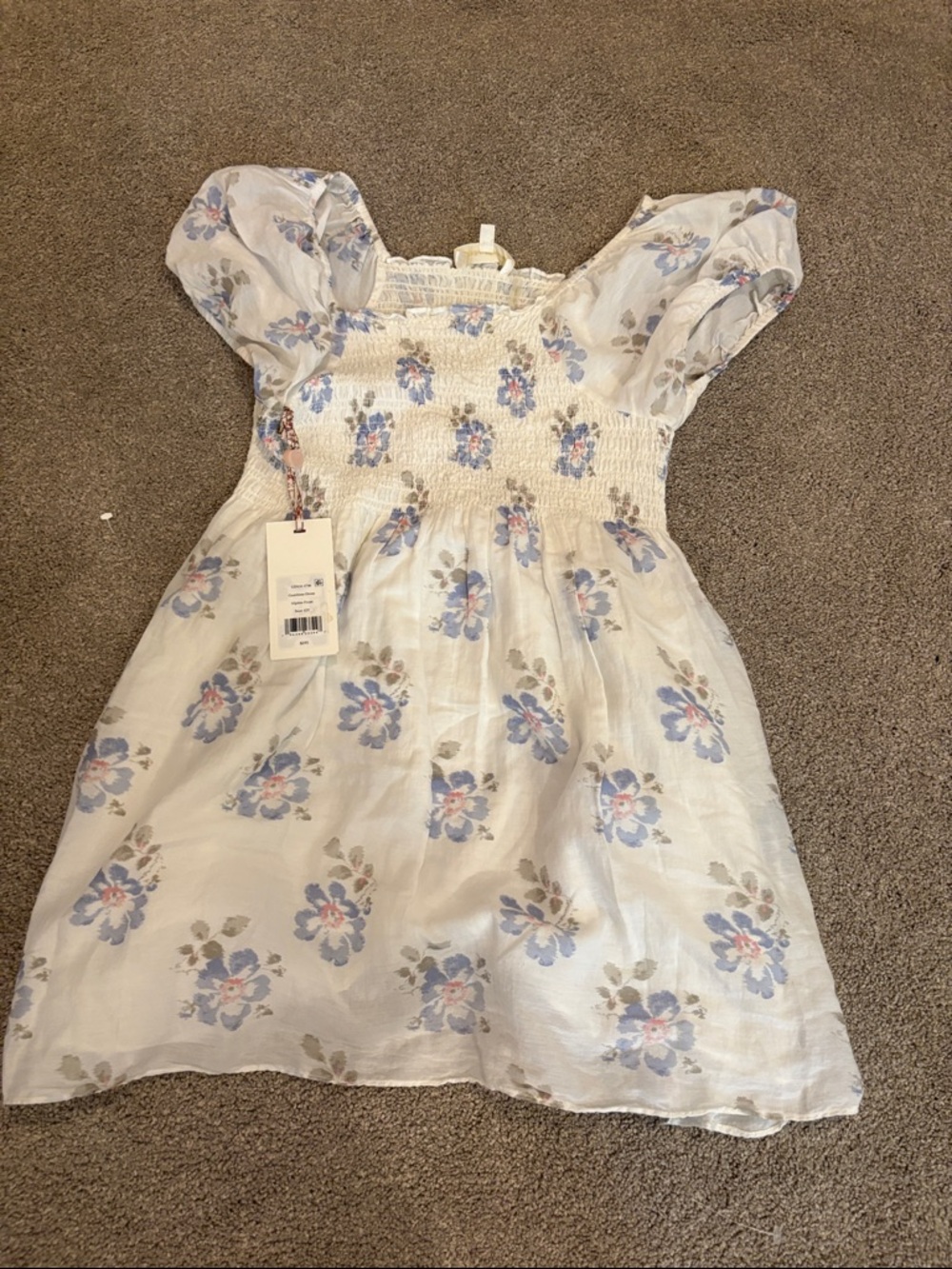LoveShackFancy Girls White Floral Puff Sleeve Dress